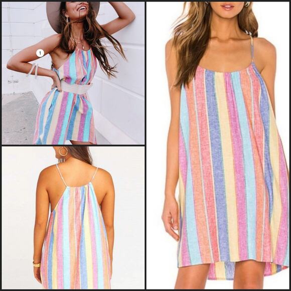 NEW SHOW ME YOUR MUMU CARLOTTA LINEN RAINBOW DRESS - SMALL - Picture 1 of 9